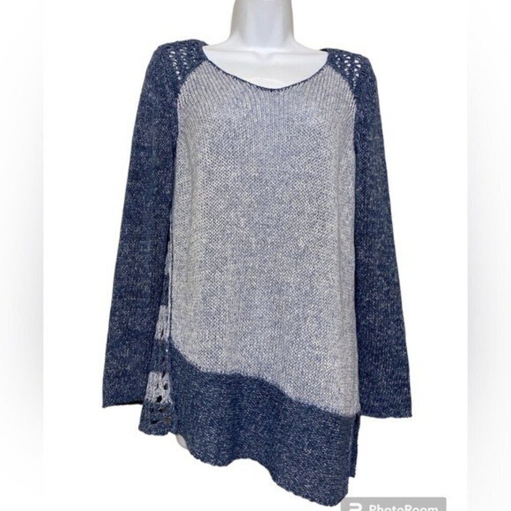 Pullovers Chico's Blue Long Sleeve Sweater Asymmetrical Hem women 0 soft cozy